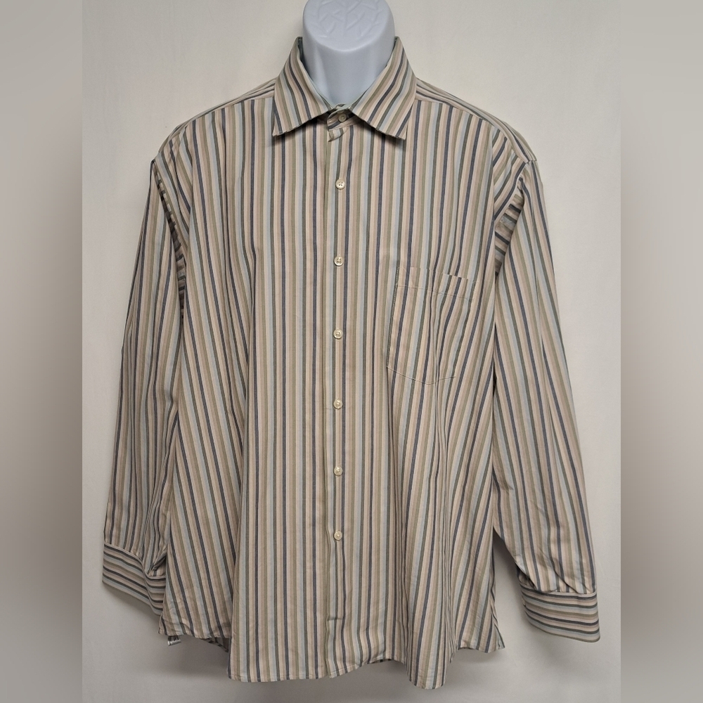 Geoffrey Beene XXL 18 34-35 Wrinkle Free 100% Cotton Striped Collared